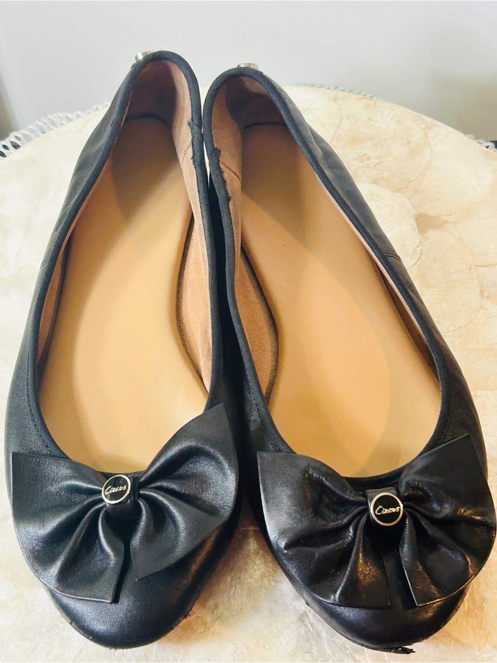 Circus by Sam Edelman Black Leather Bow Ballet Flats